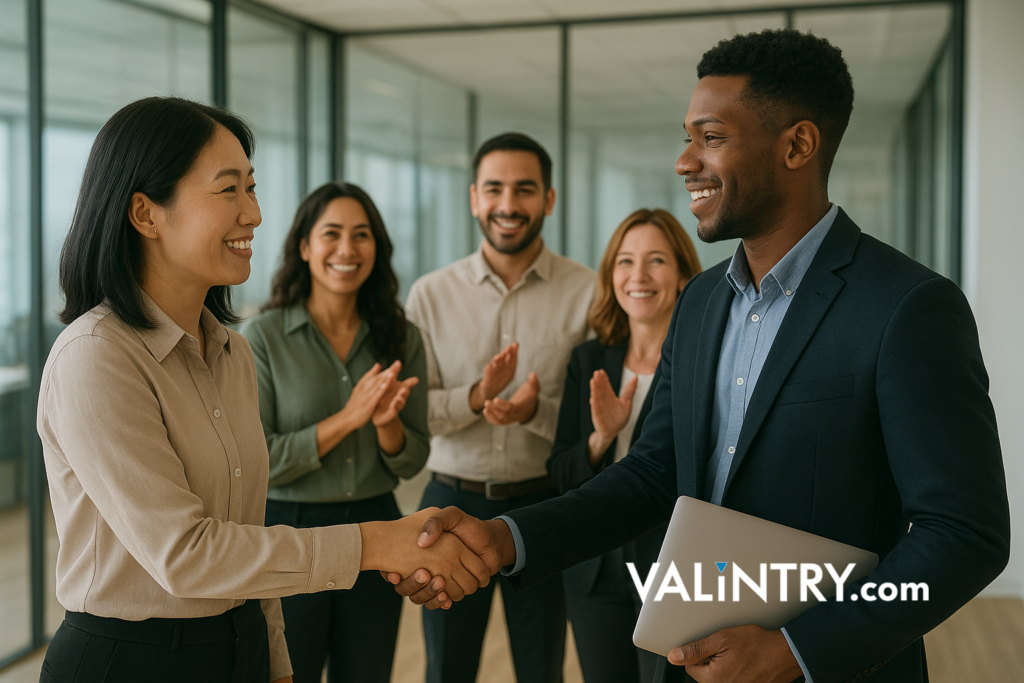 Client accounting team welcomes new team member hired through specialized accounting recruiting firms | VALiNTRY